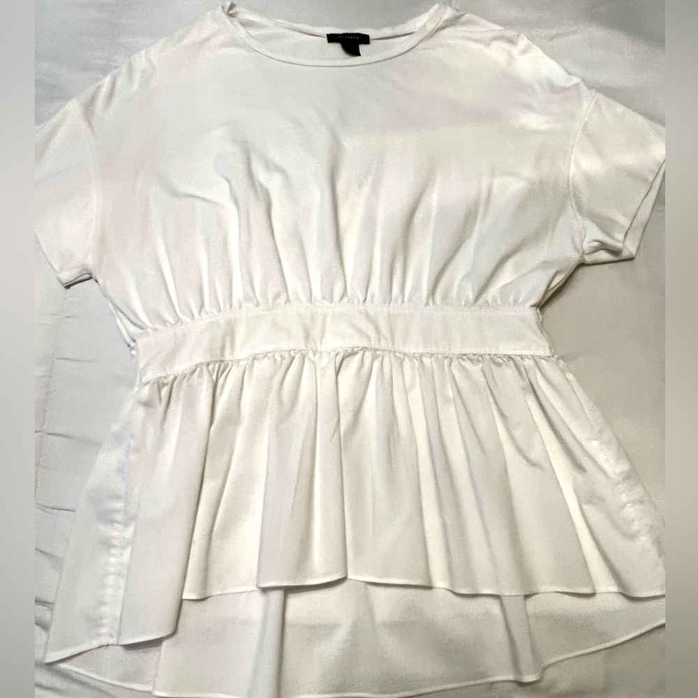 Halogen White Short-Sleeve Peplum Soft Girl/Classic Preppy Tee-Size XS - Picture 3 of 5